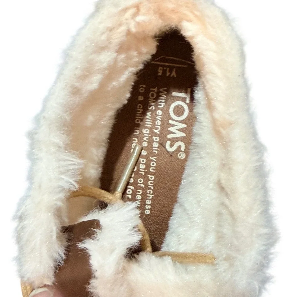 TOMS Wedge Booties Girls Size 1.5 Brown Faux Leather Shearling Desert Boots